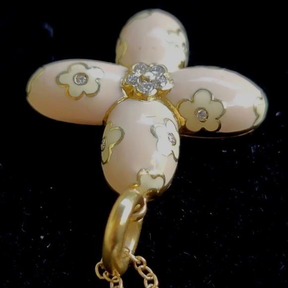 Aaron Basha 18k Gold Diamond Enamel Cross Pendant-14k Gold Pearl Necklace 20.6gm